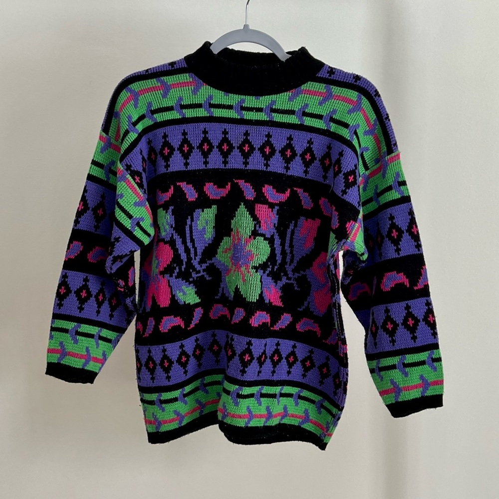Vintage 90’s Sweater Junior Large Women’s Small Retro Pattern Neon